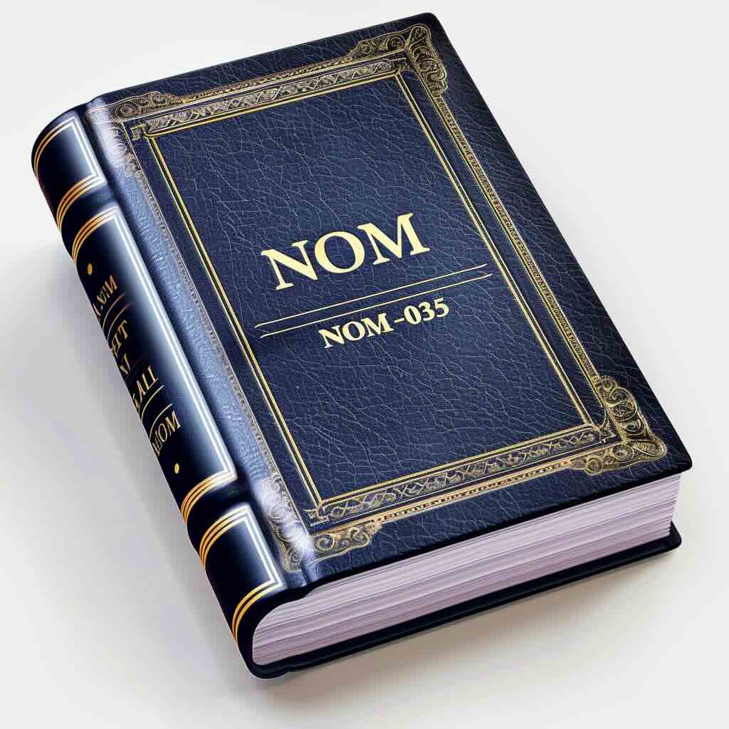 create a modern law book with the text "NOM-035" on the portrait with a white background in photo realistic style Job ID: 42b0ddbe-5788-4181-96fc-f4a97c4a0bdb