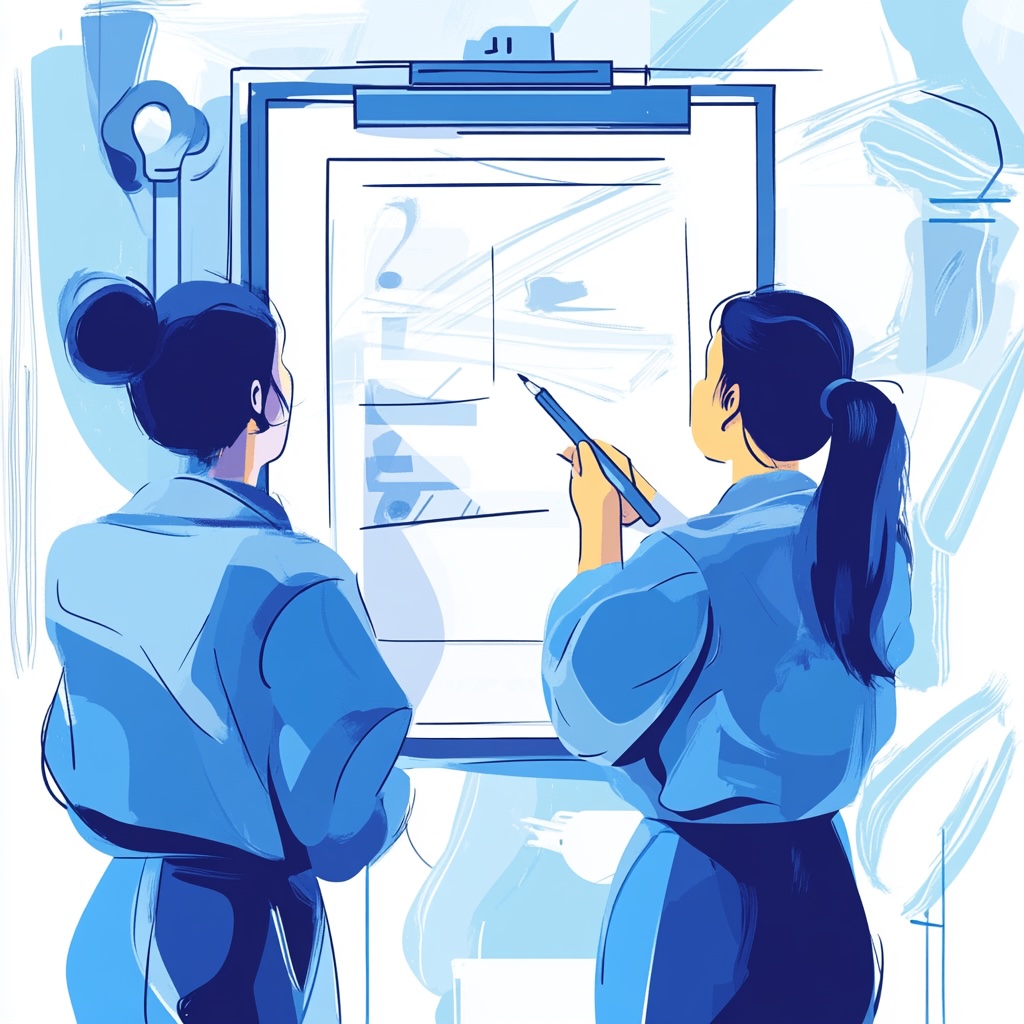 https://s.mj.run/HXk3Sa7C_20 Haz un dibujo vectorial con colores azules y blanco, que represente una formación a empleados --v 6.1 Job ID: ee67682d-31f2-4030-ae71-7fa956344f46